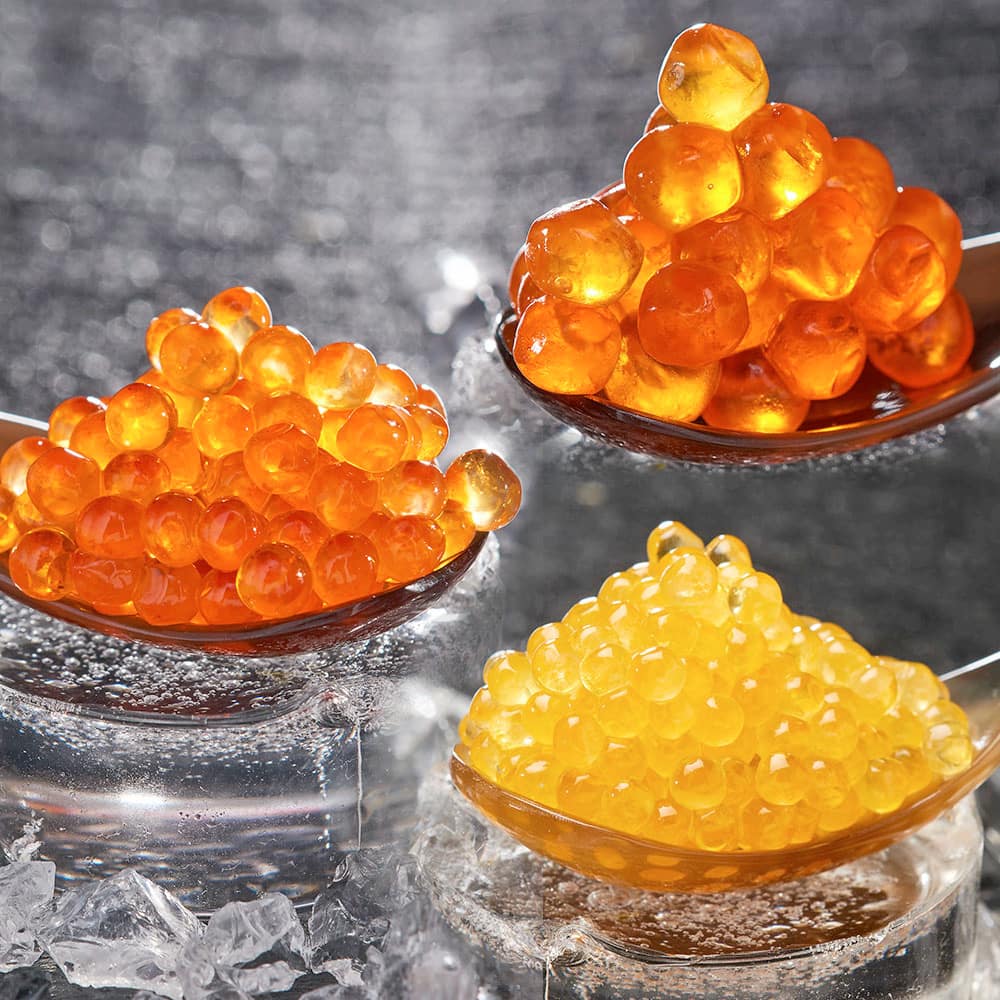 Gourmet set with three types of trendy caviar